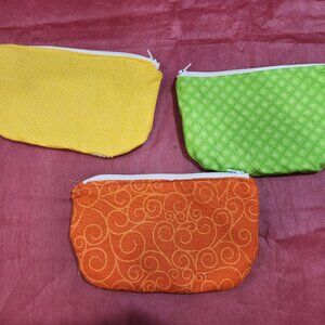 Three small pouches: Green, orange & Yellow 8X5